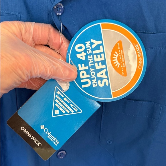 Columbia Men's Casual Blue Button Down Shirt PFG Omni-Shade - Picture 3 of 7